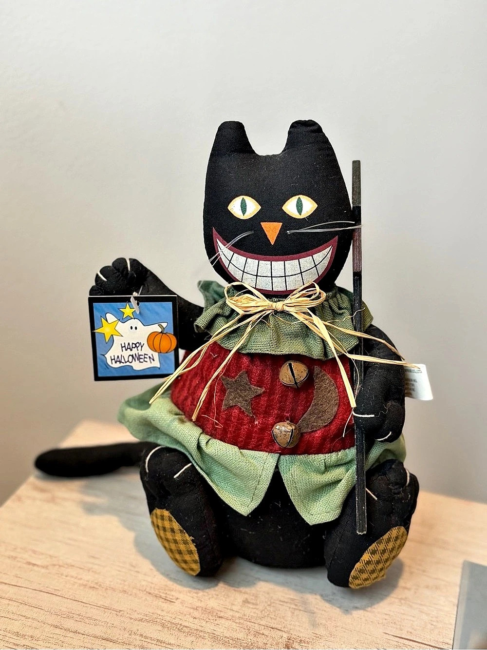 Halloween Black Cat Plush Decor Vintage